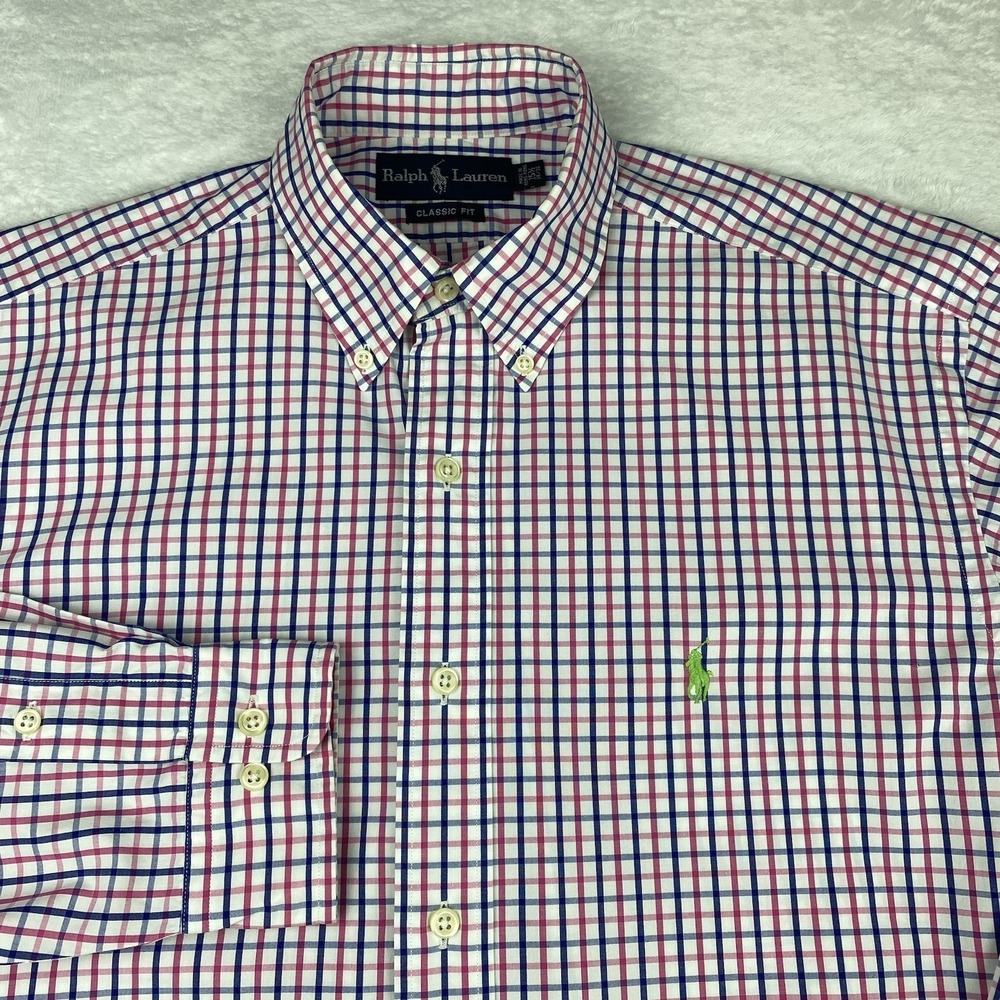 Ralph Lauren Shirt Mens 15.5-34/35 Pink/Blue Checks Classic Fit